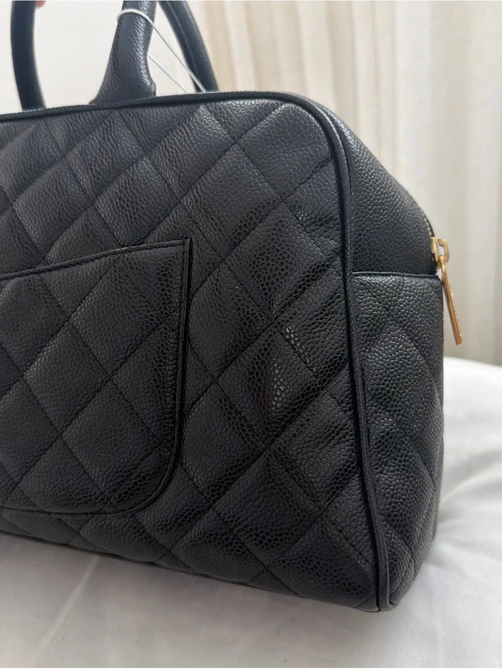 CHANEL Black Bowling Handbag Caviar Leather